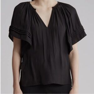 Ramy Brook Kylo Black Pleated Cape Sleeve Blouse XL